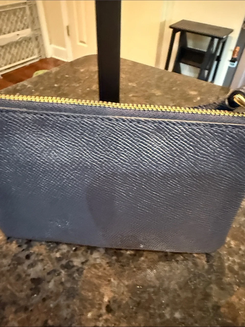 Coach Navy Textured Leather Wristlet with Gold Logo
